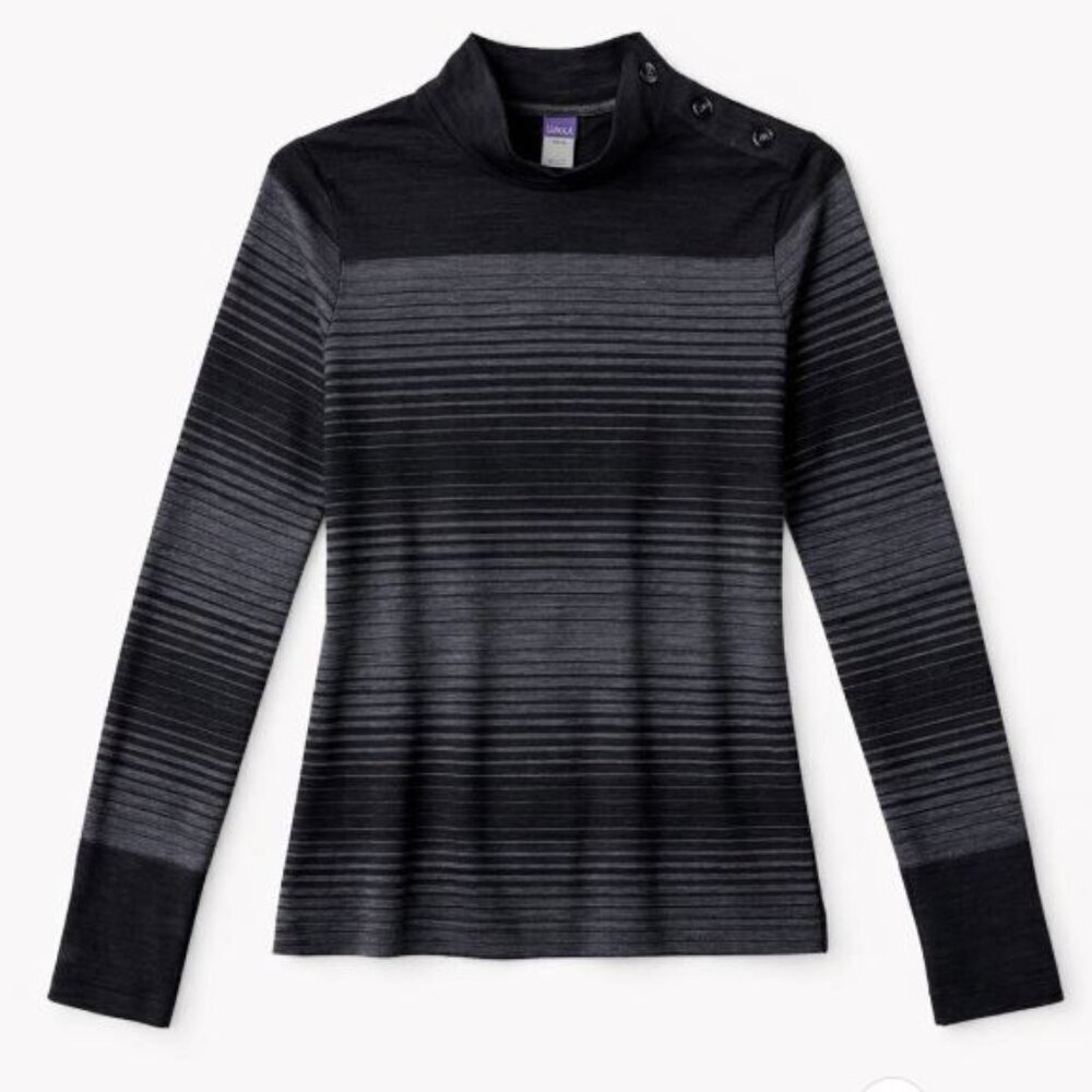 IBEX Juliet Stripe Shoulder Button Crew Long Sleeve Merino Shirt Size Small